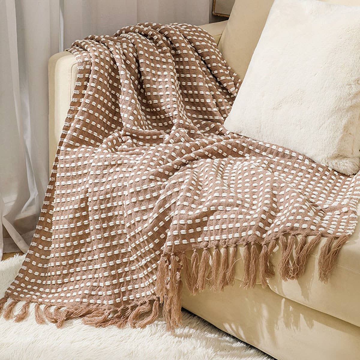 LIGHTWEIGHT COZY BRAIDED STRIPED THROW