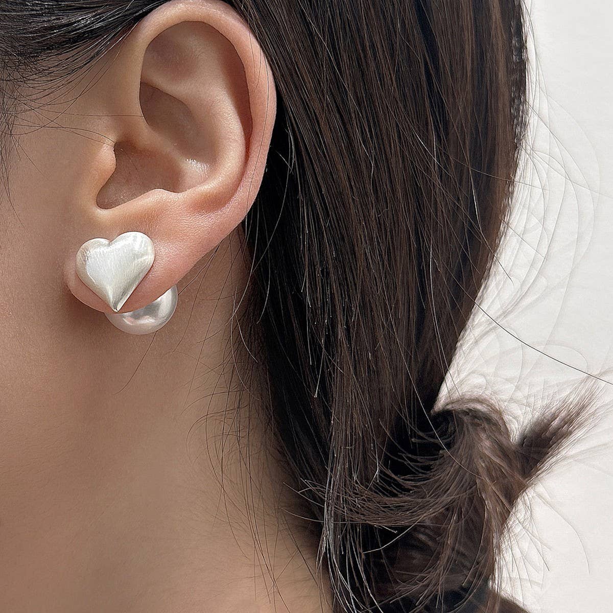 VALENTINE'S DAY FASHION HEART PEARL METAL EARRINGS