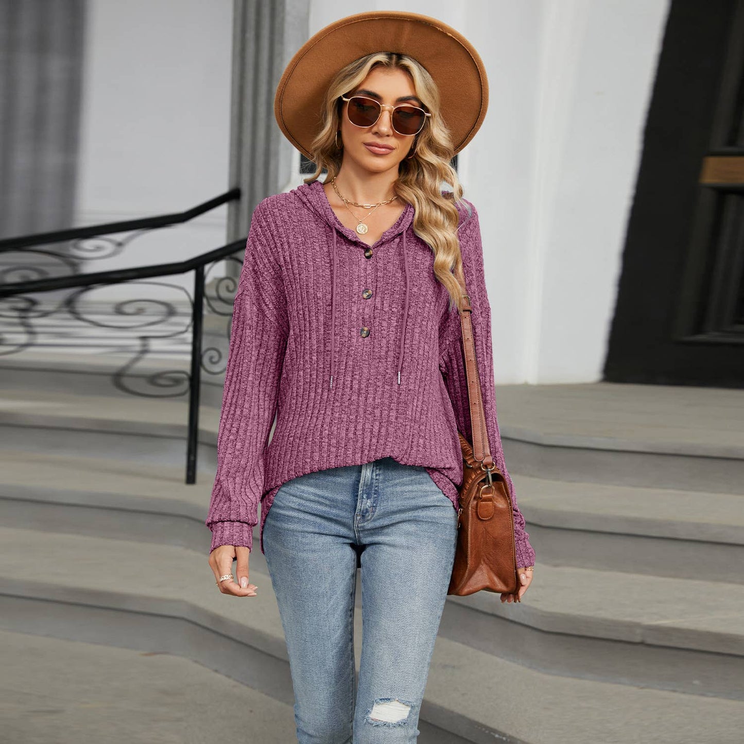 Solid-color hooded loose long-sleeved sweatshirt_CWTBLL4086