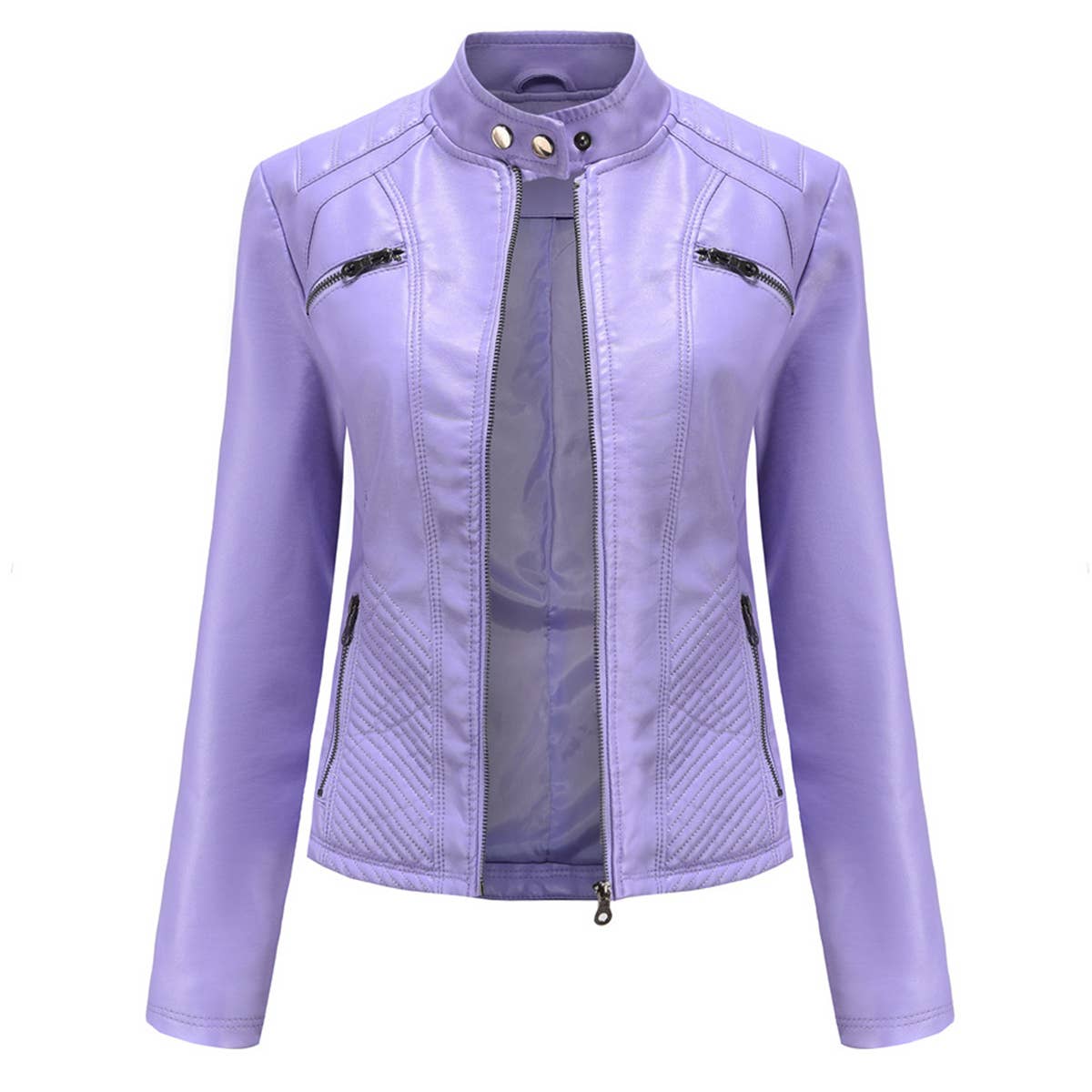 Women's leather stand-up collar jacket