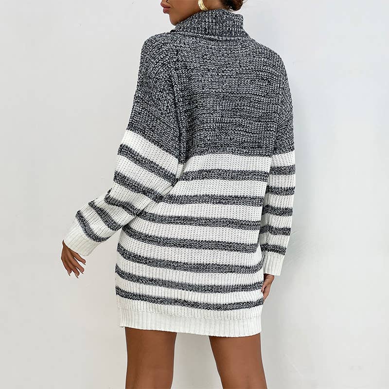 LOOSE PATCHWORK MATCHING TURTLENECK DRESS