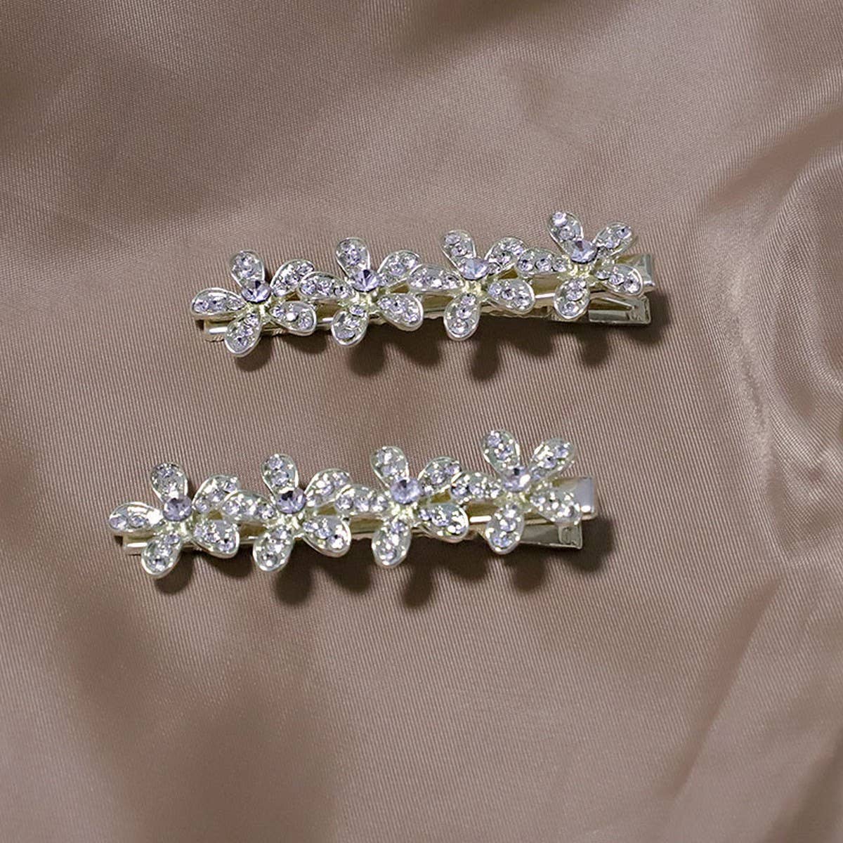 Rhinestone Floral Hair Clip,Side Duckbill Bang Pin