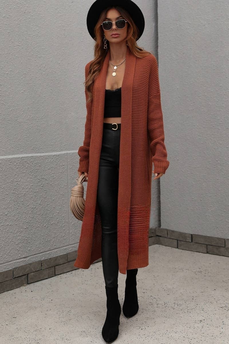 CWOCAL373 Casual Open Front Long Cardigan Sweater