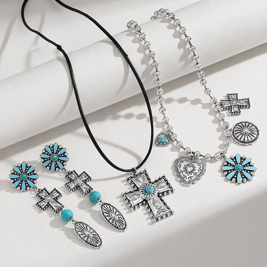 CAMEO VINTAGE CROSS DAISY PENDANT NECKLACE SET_CWAJE2910