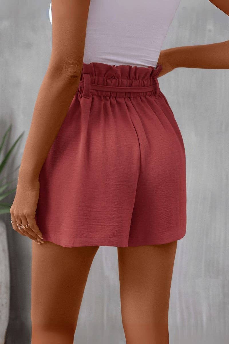 CWBSP0585_HIGH WAIST RUFFLED HEM LOOSE FIT SHORTS