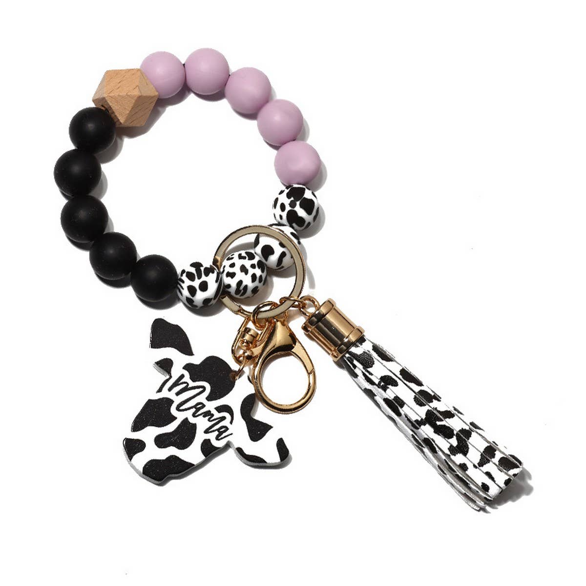 Western Bull Head Keychain Silicone Bead Bracelet_CWAB5027