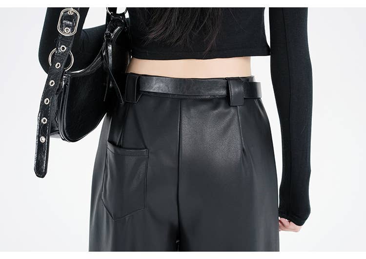 Retro and versatile casual PU leather pants