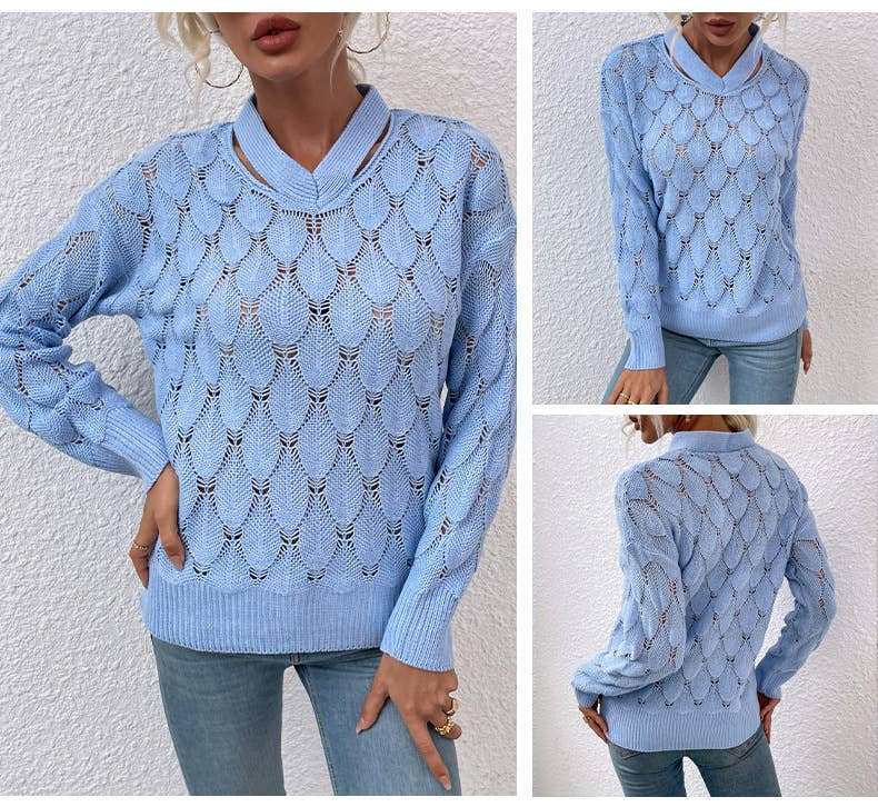 V-NECK OFF-THE-SHOULDER HALTER CUTOUT SWEATER