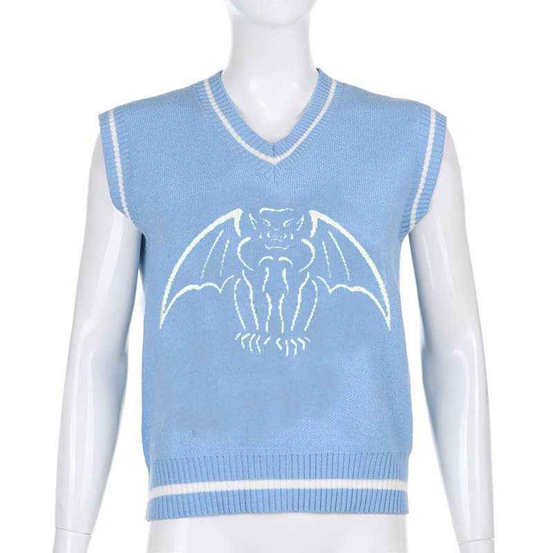 STYLISH DEEP V-NECK BAT JACQUARD WOOL VEST