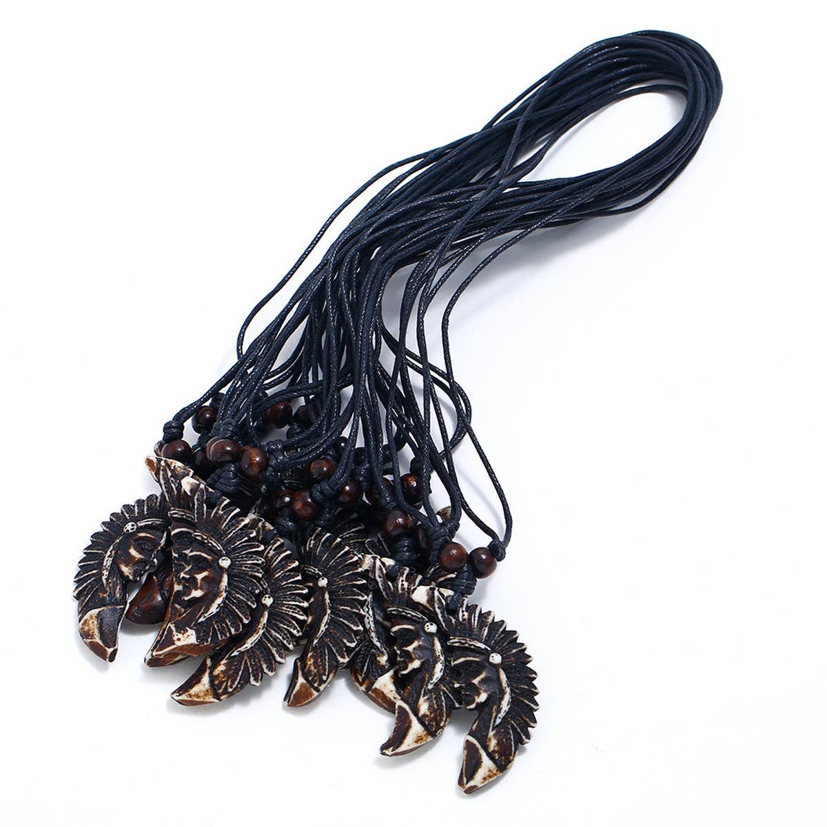 VINTAGE WAX ROPE RESIN WOLF TOOTH NECKLACE