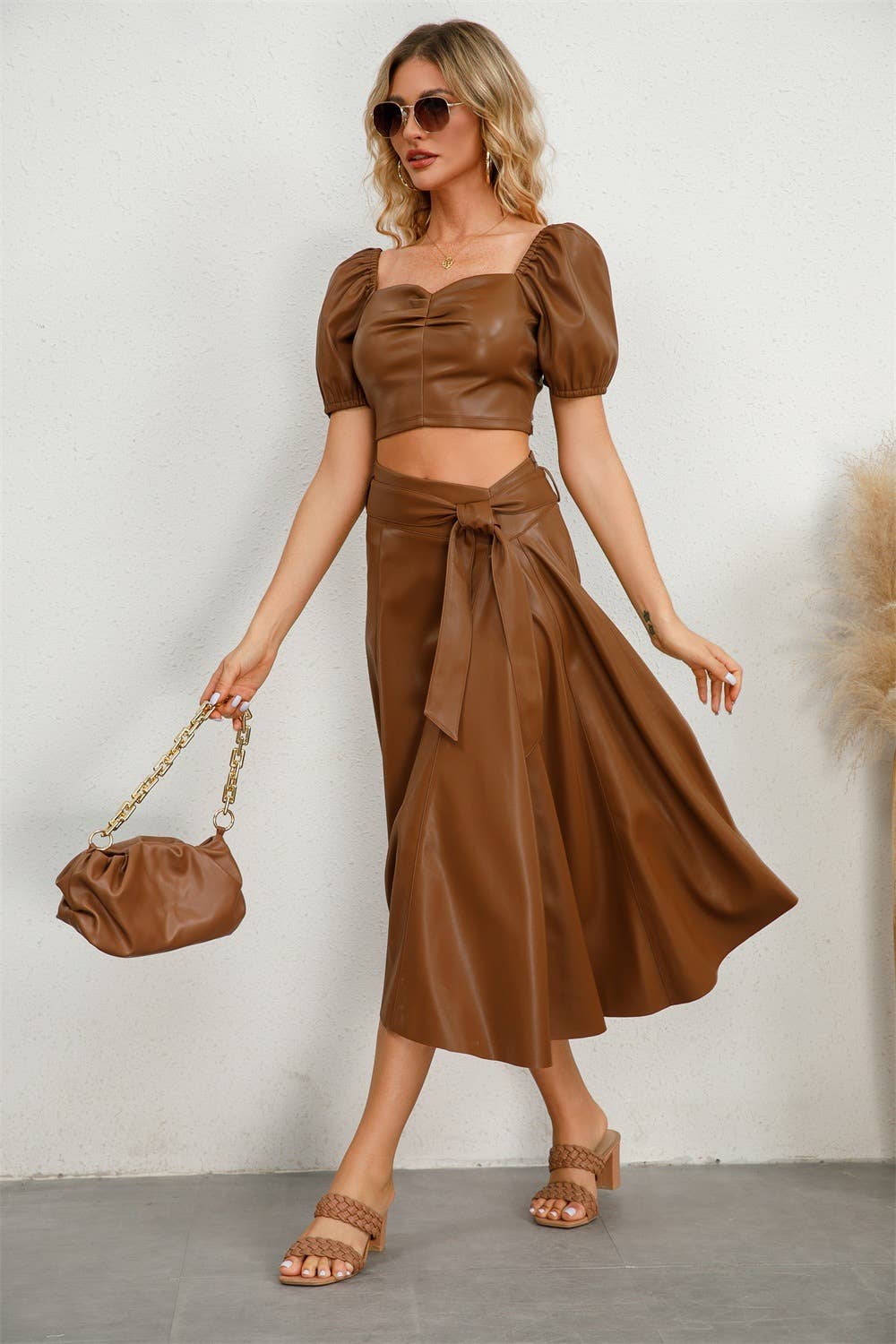 PU LEATHER FASHION TREND IRREGULAR SWING SKIRT
