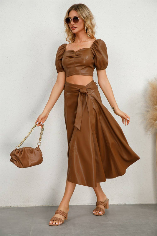 PU LEATHER FASHION TREND IRREGULAR SWING SKIRT