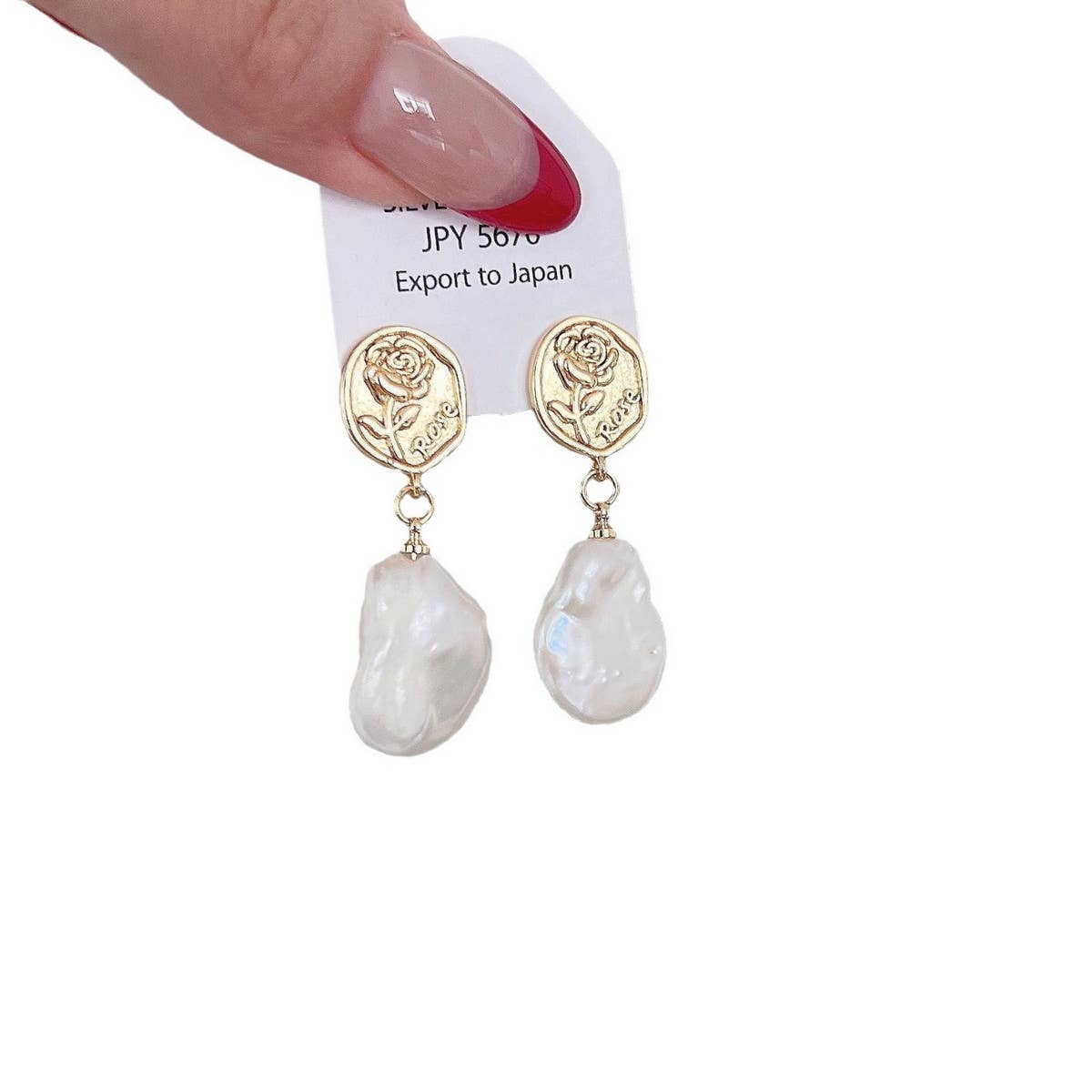 FRESHWATER PEARL GEOMETRIC ROSE EARRINGS