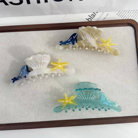 Ocean Design Acetate Claw Clip ??Whale & Shell_CWAHA5890