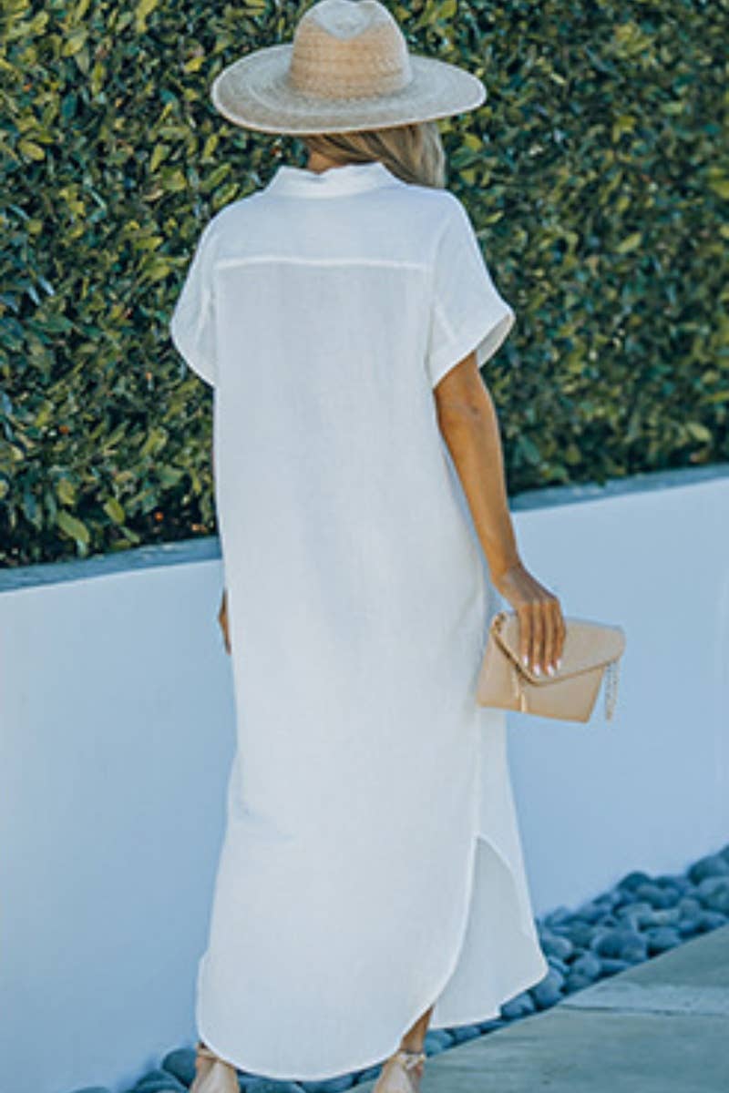 CWDMD3113_SHORT-SLEEVED SINGLE-BREASTED SHIRT DRESS LONG