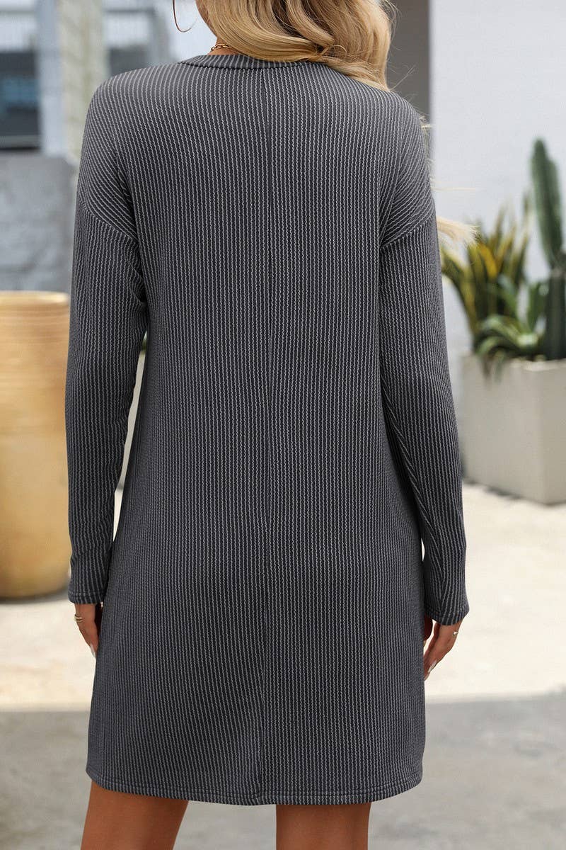 CWDSD5978_TWIST STRIPE LONG SLEEVE POCKET DRESS