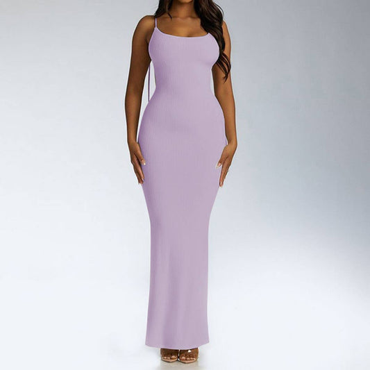 Stylish sexy backless strap strap slip-fit dress