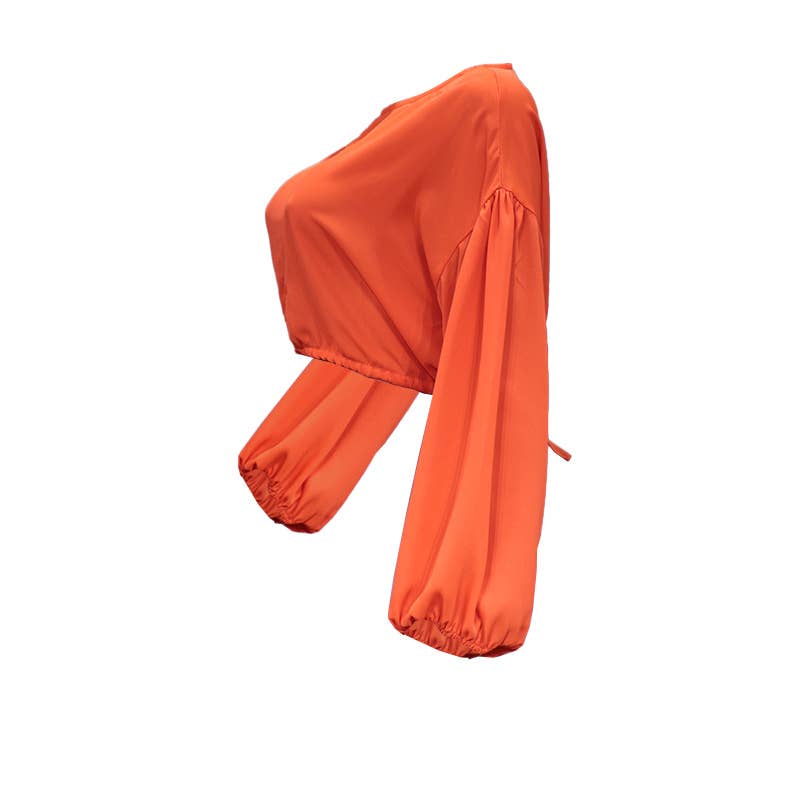 SOLID COLOR LANTERN LONG SLEEVE SHORT TOP