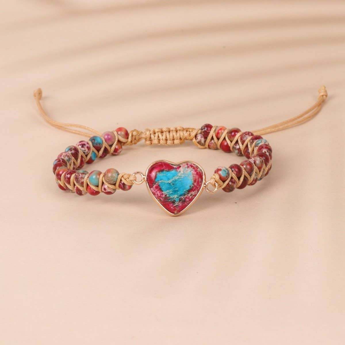 HEART SHAPED CHARM NATURAL STONE WOVEN BRACELET