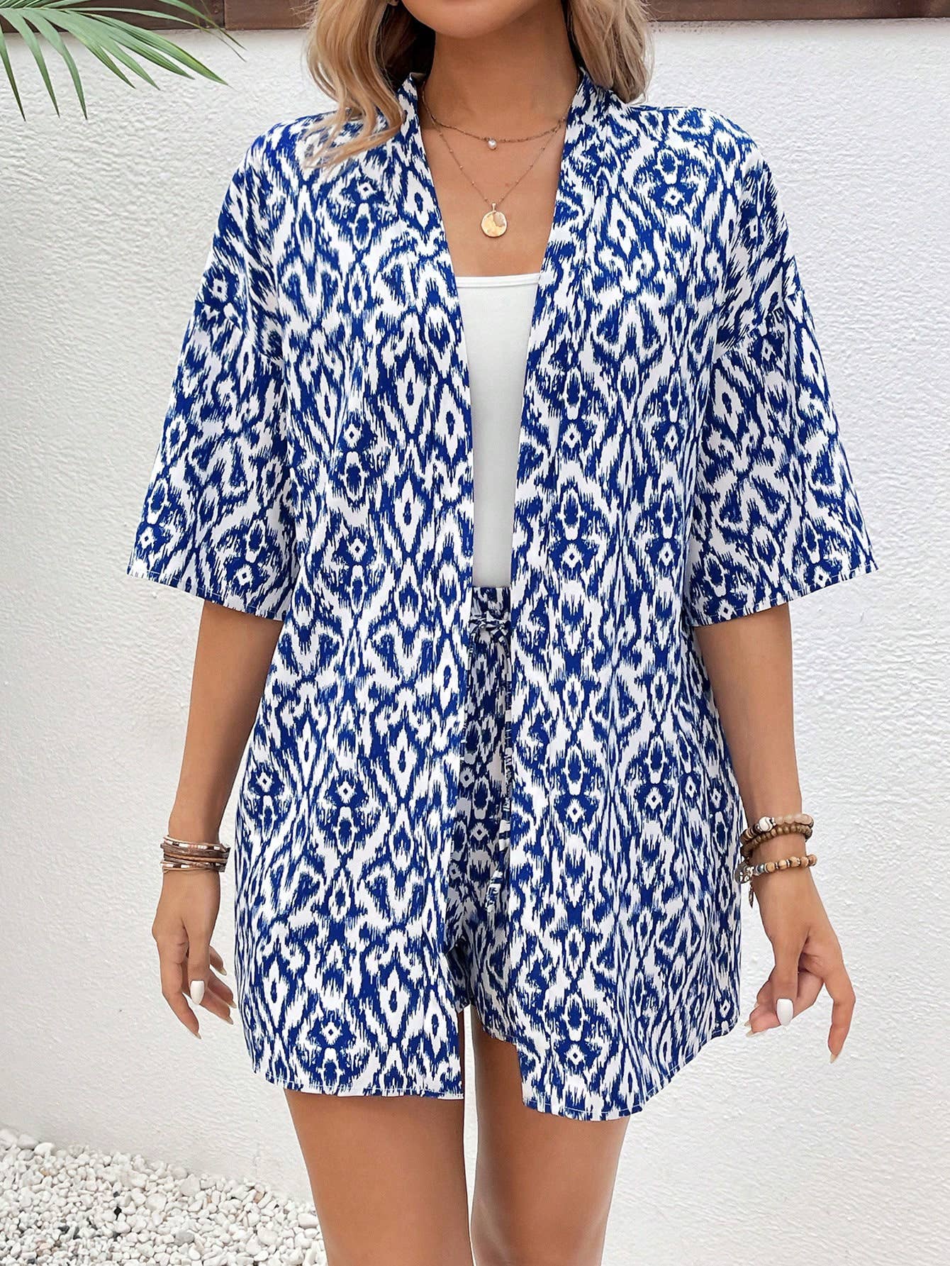 Go With A Loose Printed Cardigan Casual Suit