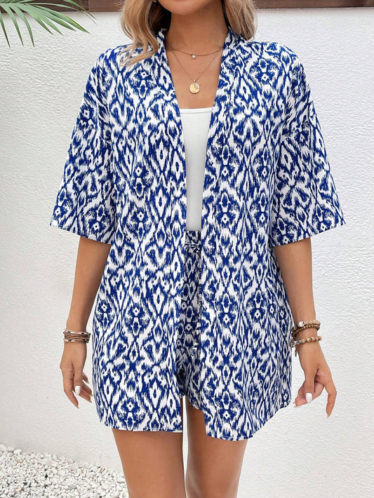 Go With A Loose Printed Cardigan Casual Suit