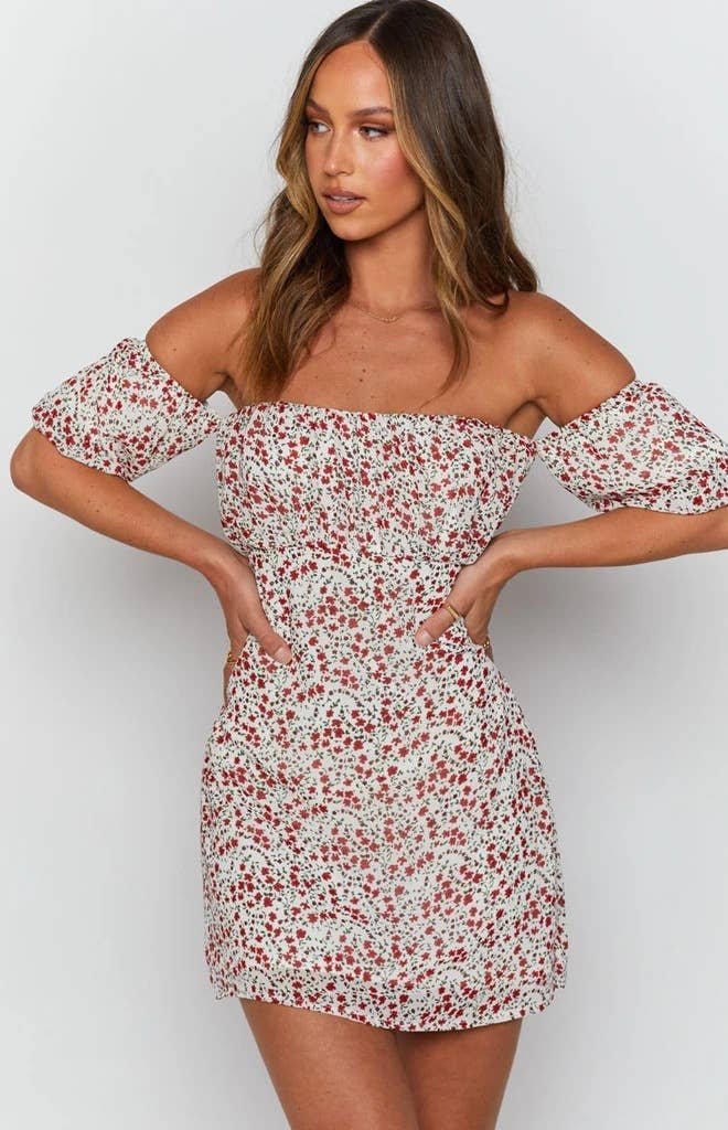 ONE-SHOULDER SMALL FLORAL HALTER SHORT DRESS