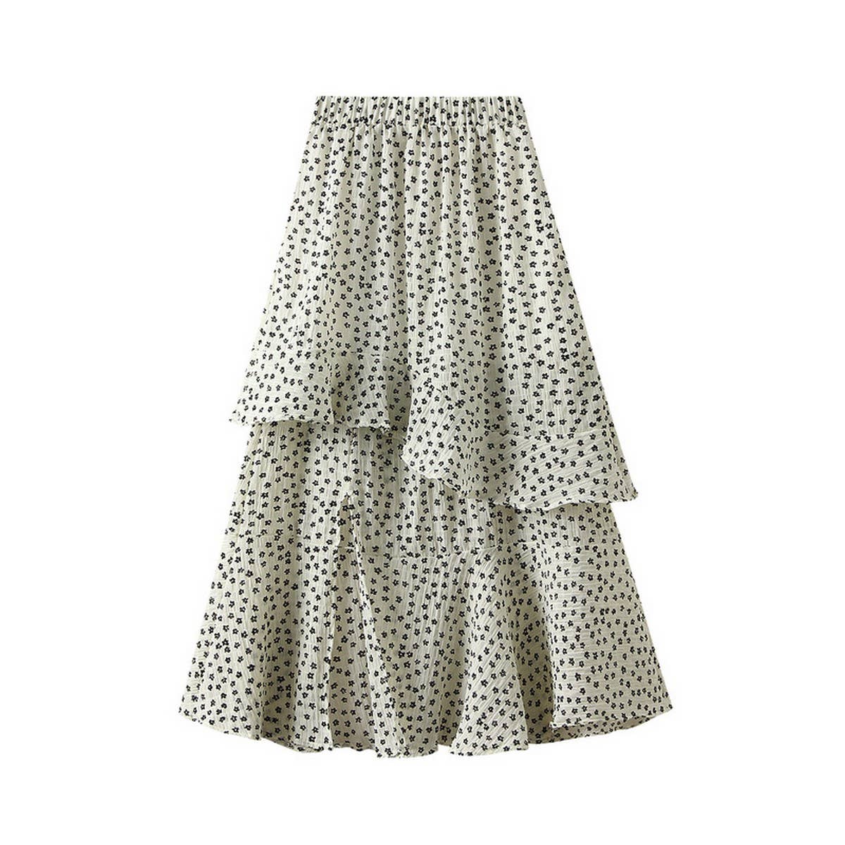 Ruffle Floral Split Slimming Cake Midi Skirt