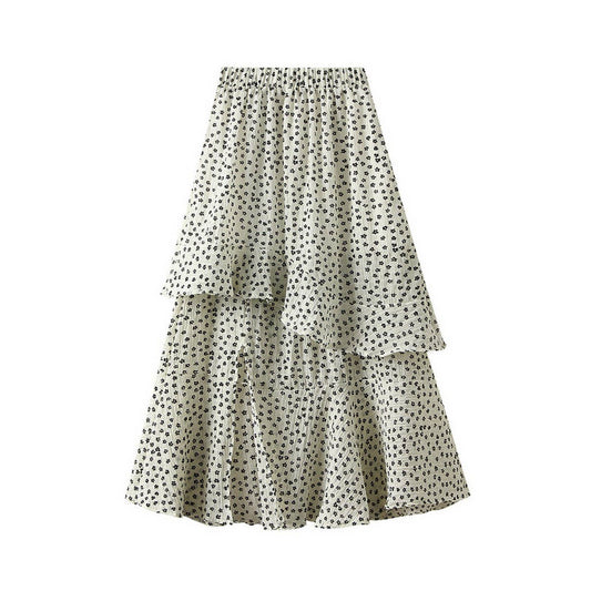 Ruffle Floral Split Slimming Cake Midi Skirt