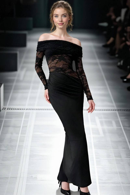 CWDMD01089_OFF SHOULDER LACE SHEER LONG SLEEVE BODYCON DRESS