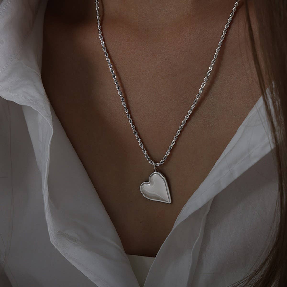 HEART TITANIUM STEEL PENDANT EARRINGS NECKLACE