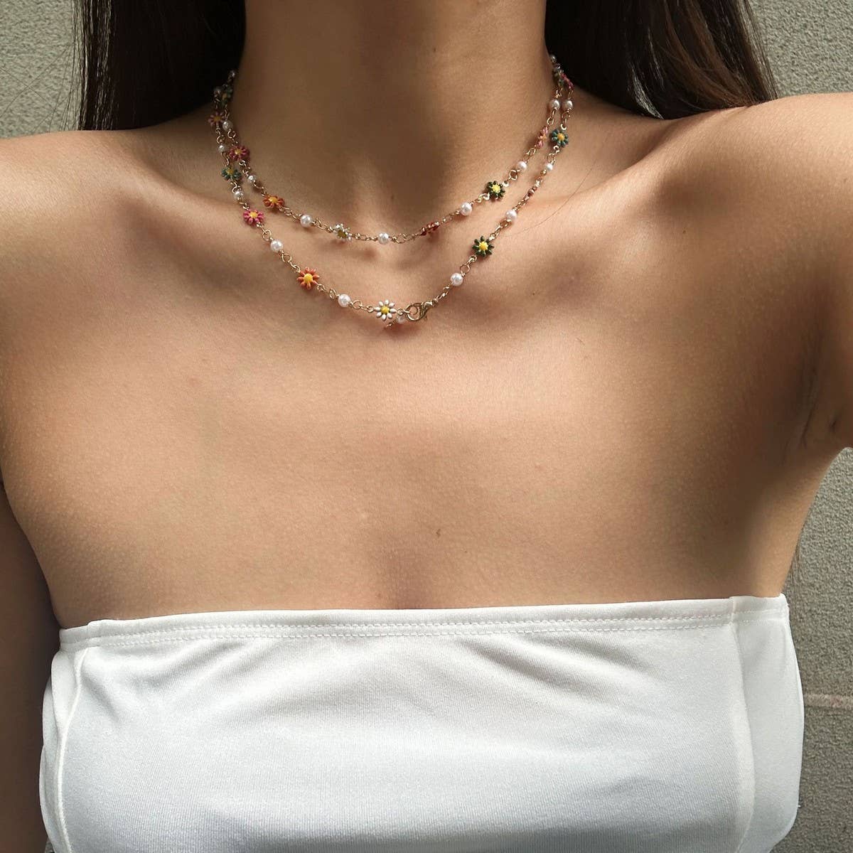 SMALL FRESH COLORFUL Y-SHAPED DAISY CHAIN NECKLACE_CWMM3127