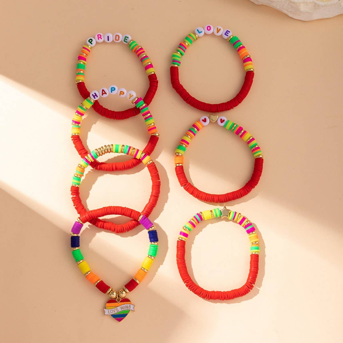 RAINBOW MULTI-LAYERED CLAY LETTER BRACELET SET_CWMM3545