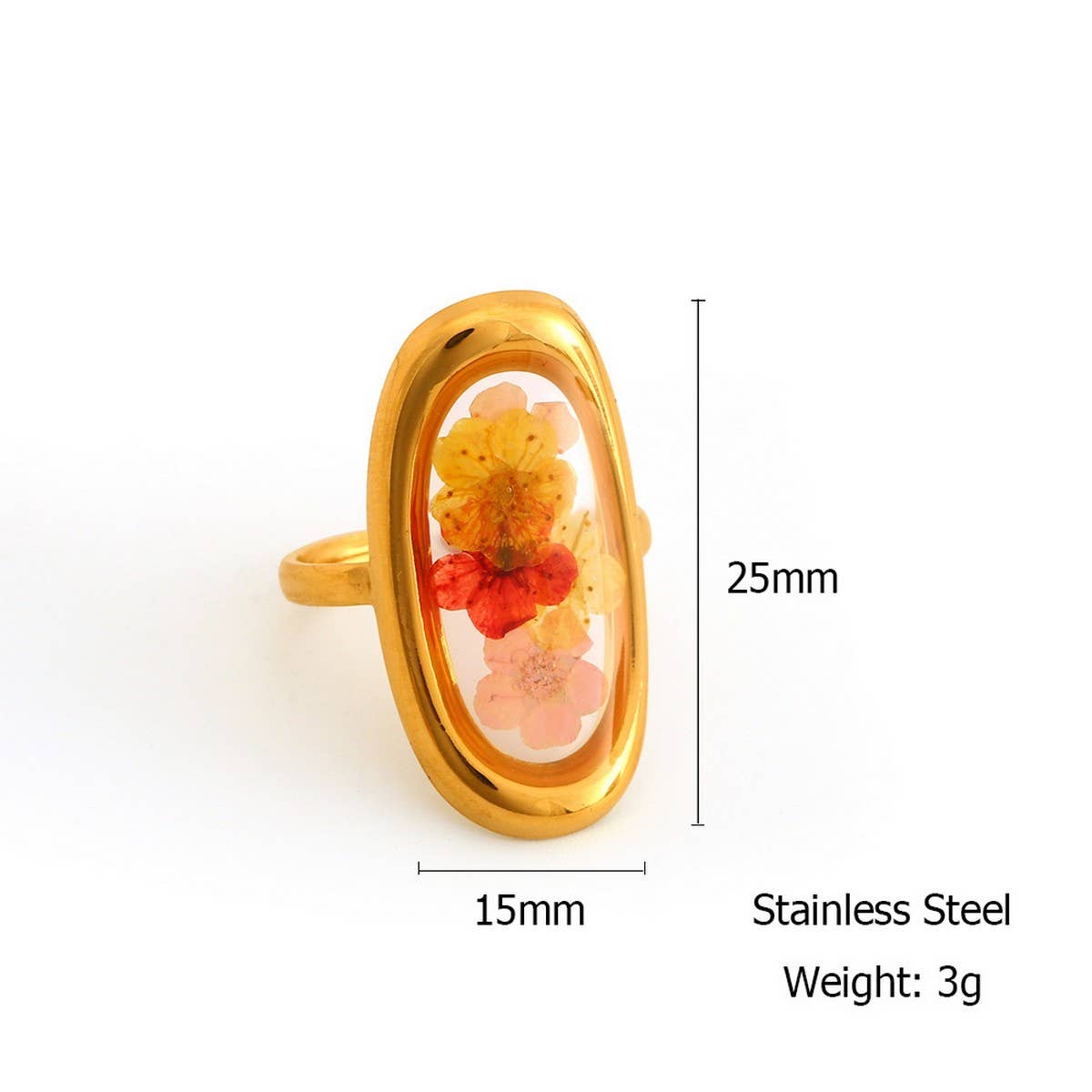 Adjustable Open Ring with Dried Flowers,Multi Color_CWMM8929