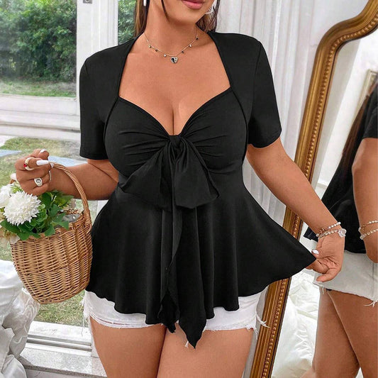 Sexy Crop Top with Bow ? V-Neck Slim Style