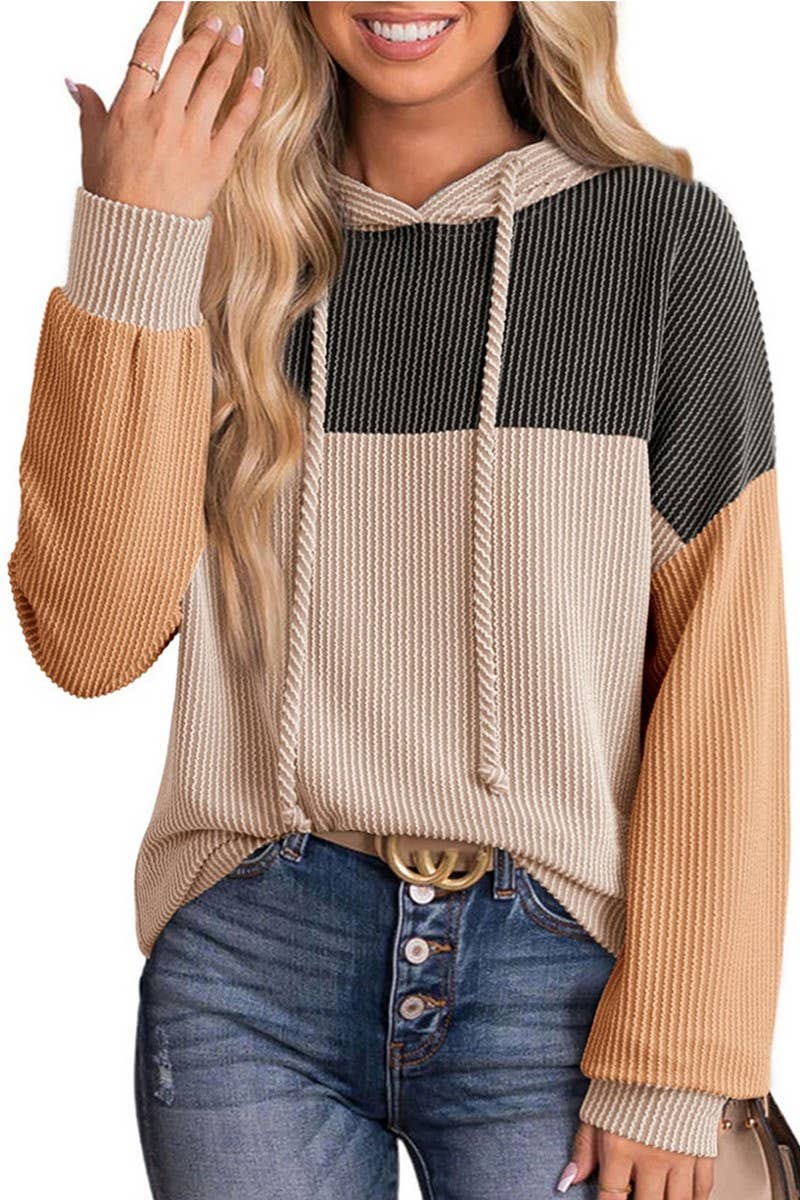 CWOHOL00597_TWIST STRIPE COLORBLOCK LONG SLEEVE HOODIE