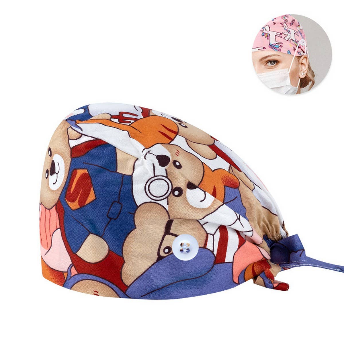 SURGICAL CAP SCRUB CAP COTTON TIE PRINT CAP_CWAH3322