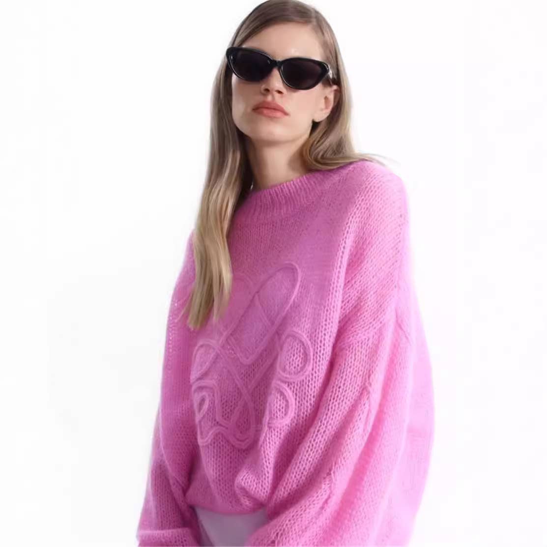 TRANSLUCENT CREW-NECK SOLID LONG-SLEEVED SWEATER