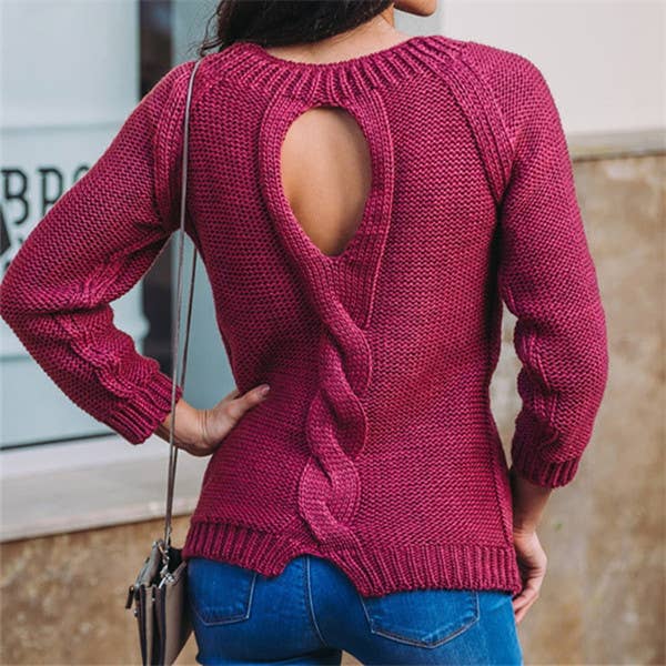 TWINE BRAIDED CREW NECK LONG SLEEVE SWEATER