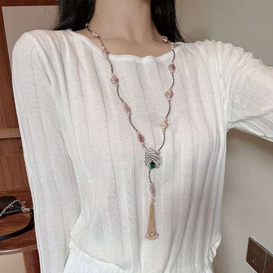 NICHE HIGH-END TASSEL PEARL SWEATER NECKLACE_CWAJE3898