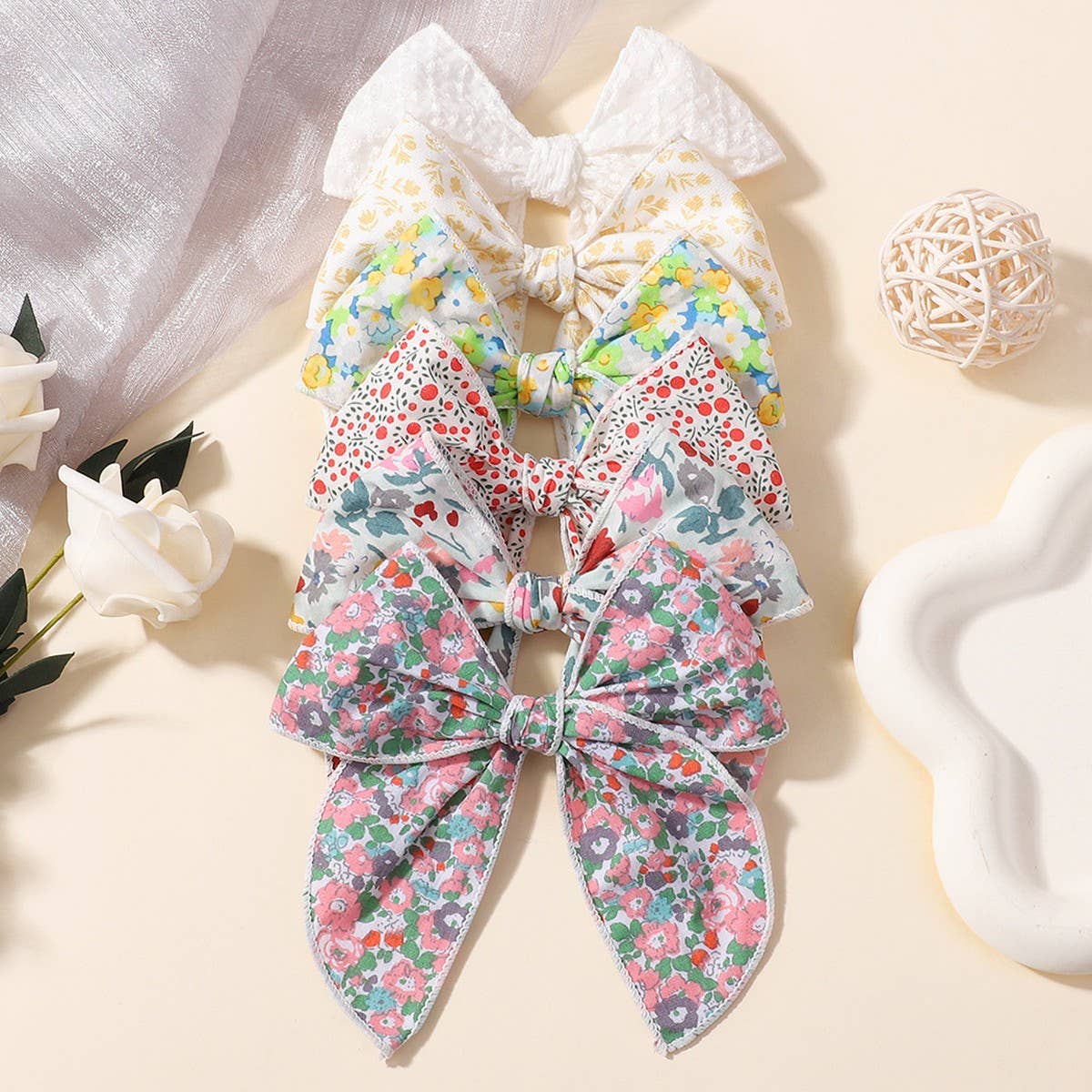 Floral Cotton Bow Hair Clip for Baby Girls