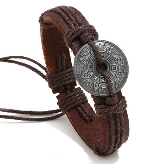 HAND-WOVEN ALLOY VINTAGE COWHIDE BRACELET