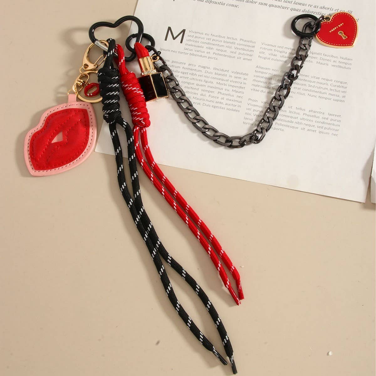 Lip Heart Charm with Mirror Keychain Bag Decor