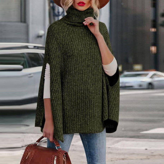 TURTLENECK CAPE LOOSE SOLID COLOR SWEATER