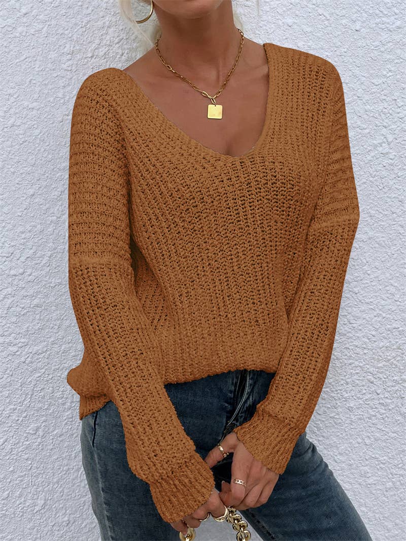 Knitted striped knot dyed hollowed-out jumper