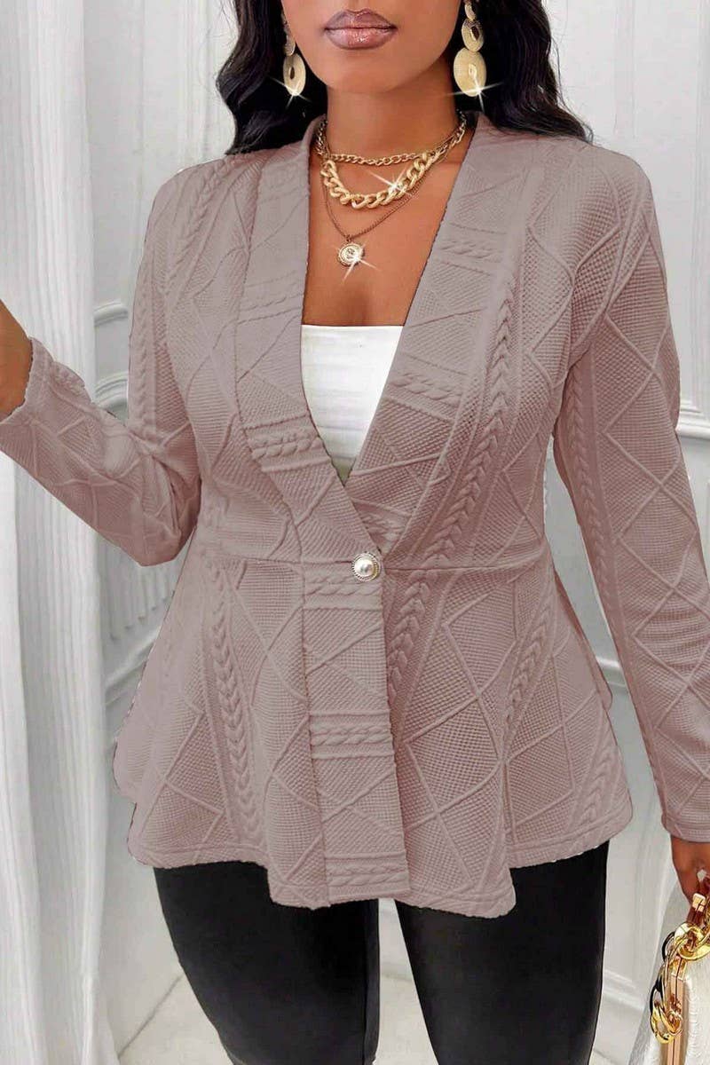 CWOBL0175_JACQUARD TEXTURE SINGLE BUTTON LONG SLEEVE BLAZER