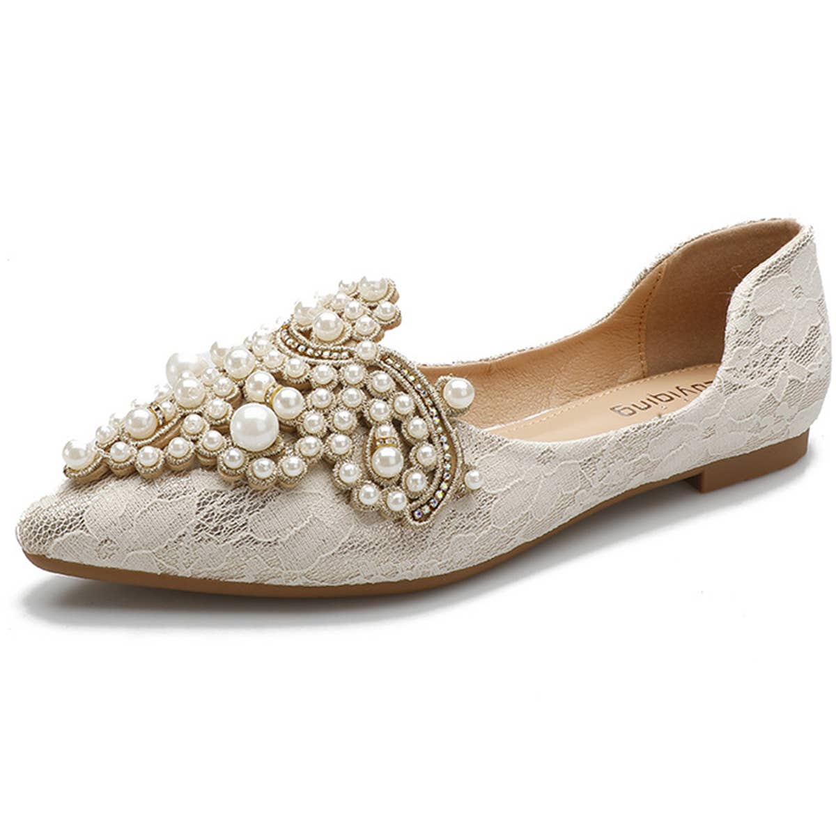 Lace Pearl Ballet Flats for Women, Bridal Style