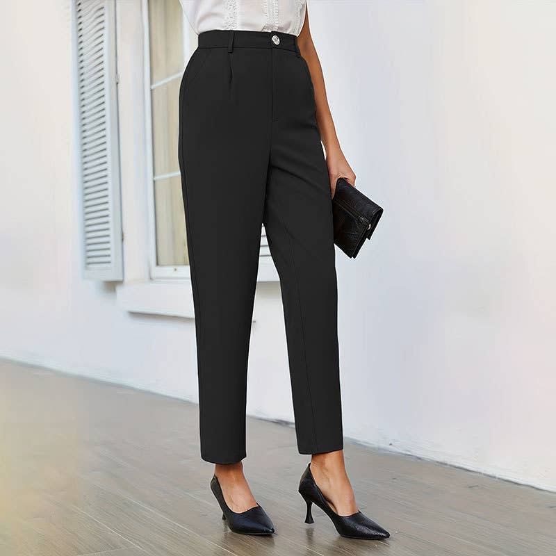 Woven elastic-waisted anti-wrinkle suit pants
