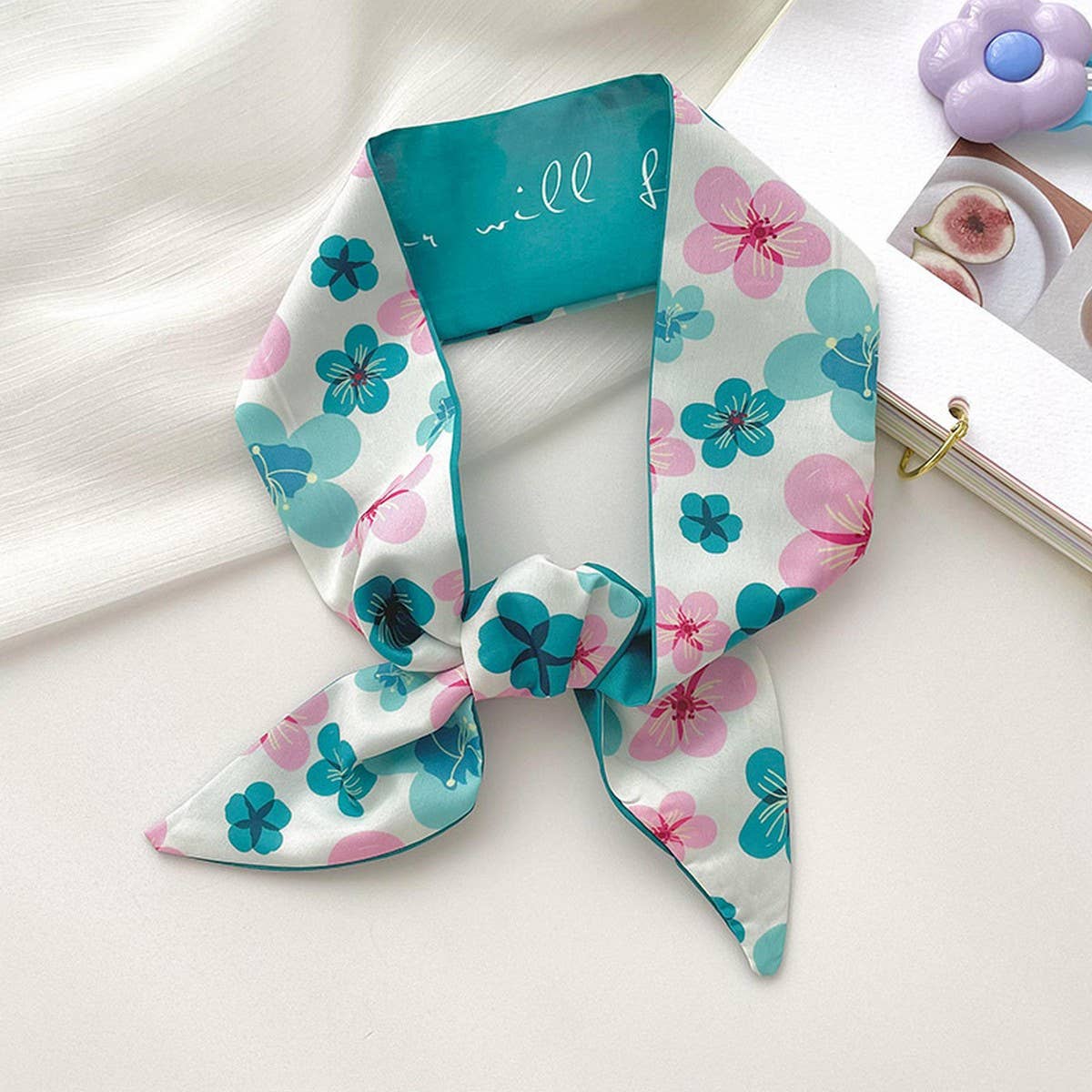 BLUE TIE BAG SOUVENIR RIBBON SCARF_CWASC0716