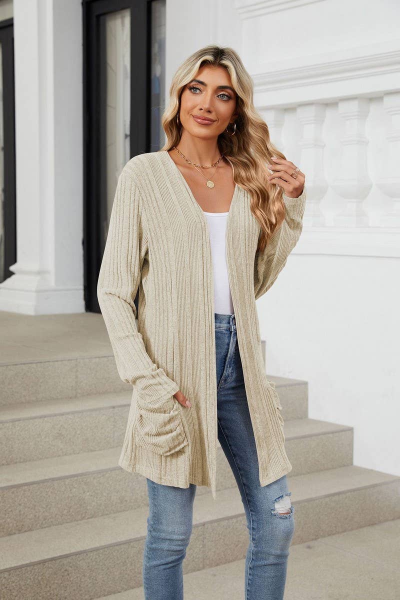 CWOCAL1923_BRUSHED POCKET LONG SLEEVE CARDIGAN COAT