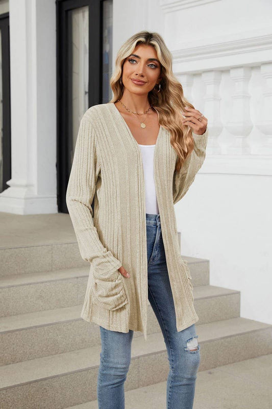 CWOCAL1923_BRUSHED POCKET LONG SLEEVE CARDIGAN COAT